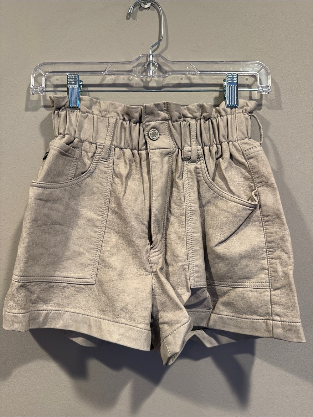 KanCan Faux Leather Paperbag High Rise Shorts Taupe Beige S